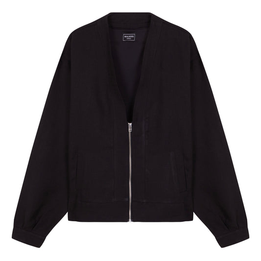 MARTINIQUE ZIP LINEN BOMBER JACKET BLACK
